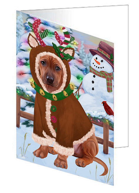 Christmas Gingerbread House Candyfest Rhodesian Ridgeback Dog Handmade Artwork Assorted Pets Greeting Cards and Note Cards with Envelopes for All Occasions and Holiday Seasons GCD74000