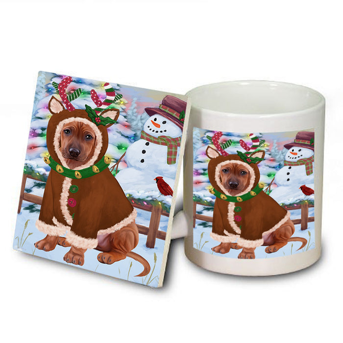 Christmas Gingerbread House Candyfest Rhodesian Ridgeback Dog Mug and Coaster Set MUC56487