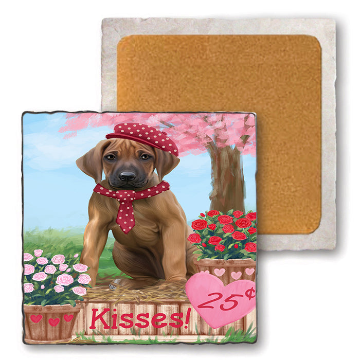 Rosie 25 Cent Kisses Rhodesian Ridgeback Dog Set of 4 Natural Stone Marble Tile Coasters MCST51002