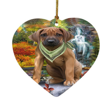 Scenic Waterfall Rhodesian Ridgeback Dog Heart Christmas Ornament HPOR51933