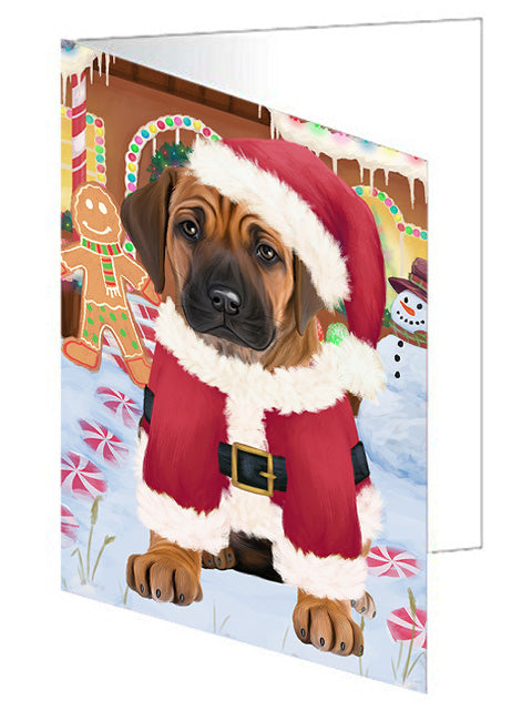 Christmas Gingerbread House Candyfest Rhodesian Ridgeback Dog Handmade Artwork Assorted Pets Greeting Cards and Note Cards with Envelopes for All Occasions and Holiday Seasons GCD74003