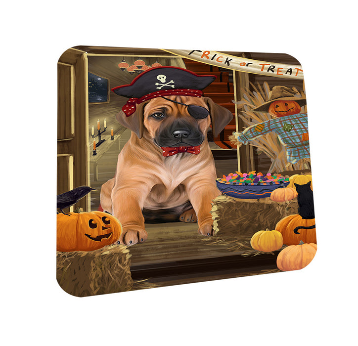 Enter at Own Risk Trick or Treat Halloween Rhodesian Ridgeback Dog Coasters Set of 4 CST53199