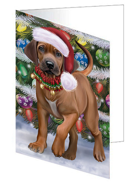 Trotting in the Snow Rhodesian Ridgeback Dog Handmade Artwork Assorted Pets Greeting Cards and Note Cards with Envelopes for All Occasions and Holiday Seasons GCD74504
