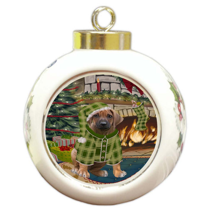 The Stocking was Hung Rhodesian Ridgeback Dog Round Ball Christmas Ornament RBPOR55936
