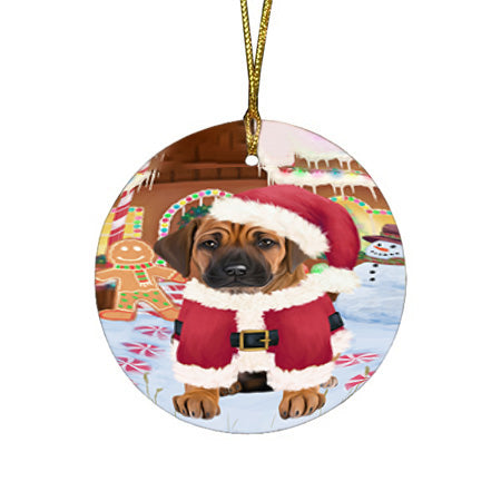 Christmas Gingerbread House Candyfest Rhodesian Ridgeback Dog Round Flat Christmas Ornament RFPOR56852