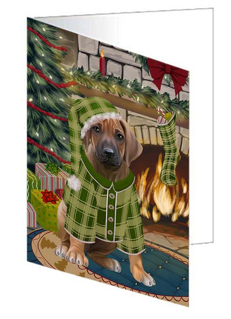 The Stocking was Hung Rhodesian Ridgeback Dog Handmade Artwork Assorted Pets Greeting Cards and Note Cards with Envelopes for All Occasions and Holiday Seasons GCD71255