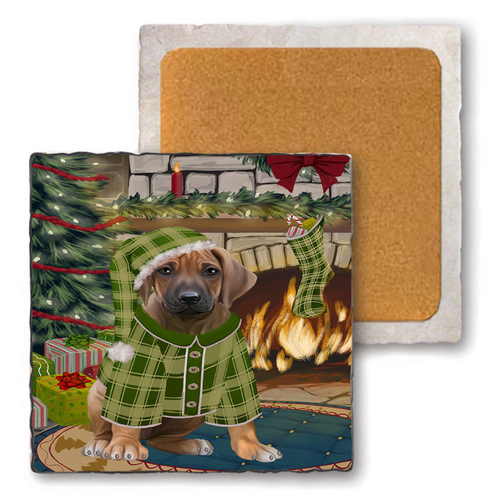 The Stocking was Hung Rhodesian Ridgeback Dog Set of 4 Natural Stone Marble Tile Coasters MCST50580