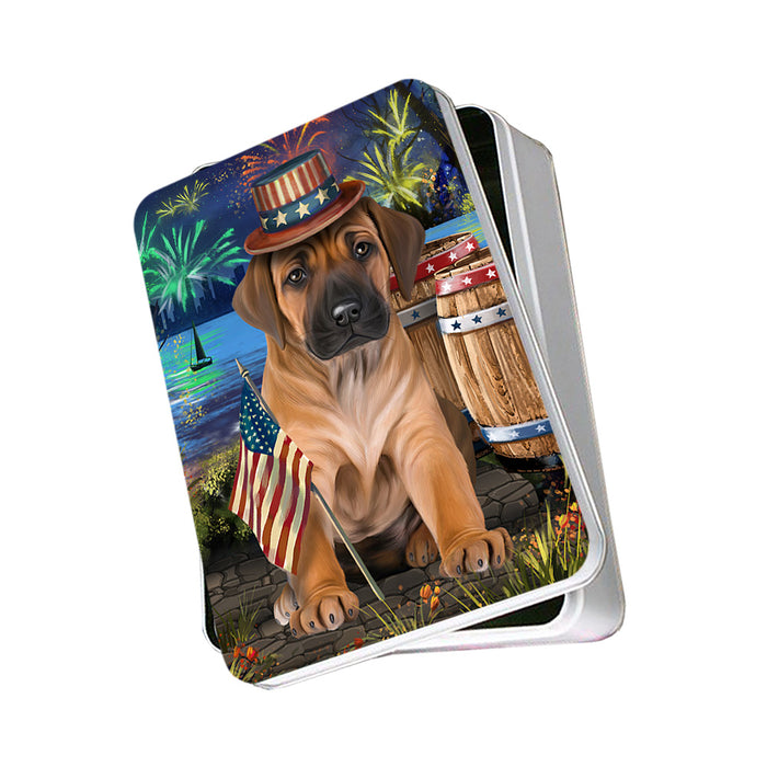 4th of July Independence Day Fireworks Rhodesian Ridgeback Dog at the Lake Photo Storage Tin PITN51210