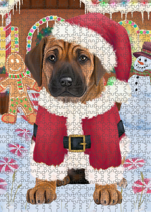 Christmas Gingerbread House Candyfest Rhodesian Ridgeback Dog Puzzle with Photo Tin PUZL94184
