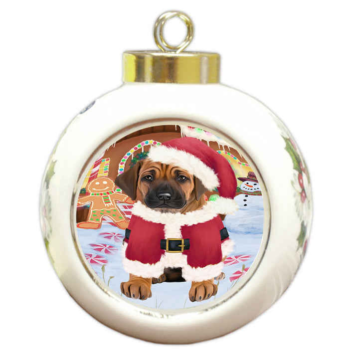 Christmas Gingerbread House Candyfest Rhodesian Ridgeback Dog Round Ball Christmas Ornament RBPOR56852