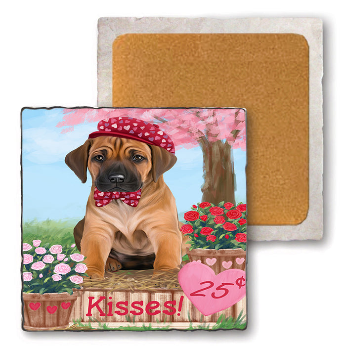 Rosie 25 Cent Kisses Rhodesian Ridgeback Dog Set of 4 Natural Stone Marble Tile Coasters MCST51003