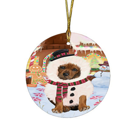 Christmas Gingerbread House Candyfest Rhodesian Ridgeback Dog Round Flat Christmas Ornament RFPOR56853