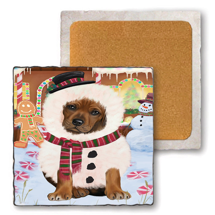 Christmas Gingerbread House Candyfest Rhodesian Ridgeback Dog Set of 4 Natural Stone Marble Tile Coasters MCST51497