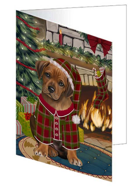 The Stocking was Hung Rhodesian Ridgeback Dog Handmade Artwork Assorted Pets Greeting Cards and Note Cards with Envelopes for All Occasions and Holiday Seasons GCD71258