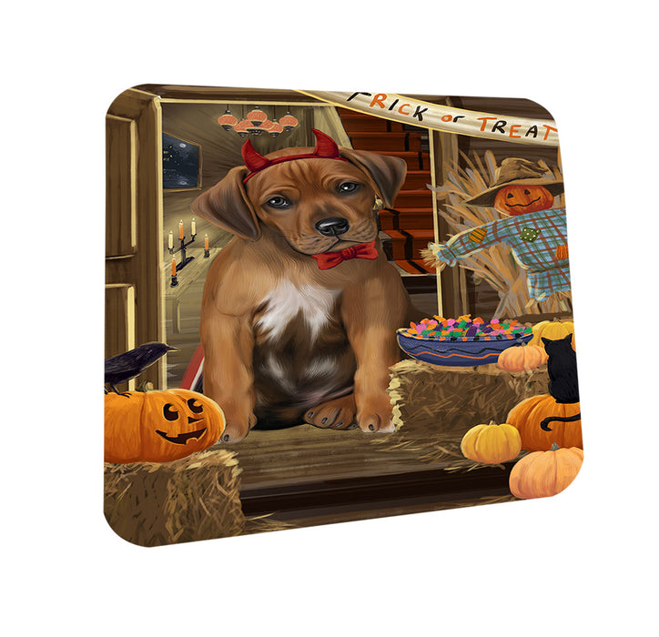 Enter at Own Risk Trick or Treat Halloween Rhodesian Ridgeback Dog Coasters Set of 4 CST53200