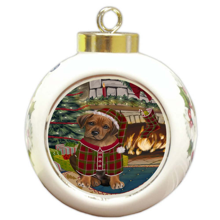 The Stocking was Hung Rhodesian Ridgeback Dog Round Ball Christmas Ornament RBPOR55937