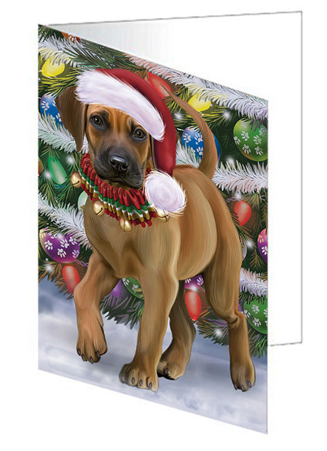 Trotting in the Snow Rhodesian Ridgeback Dog Handmade Artwork Assorted Pets Greeting Cards and Note Cards with Envelopes for All Occasions and Holiday Seasons GCD74507