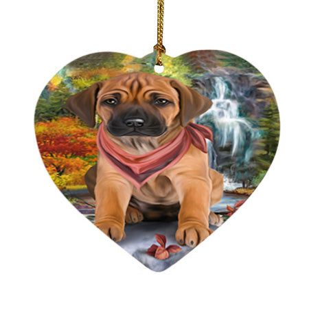 Scenic Waterfall Rhodesian Ridgeback Dog Heart Christmas Ornament HPOR51935