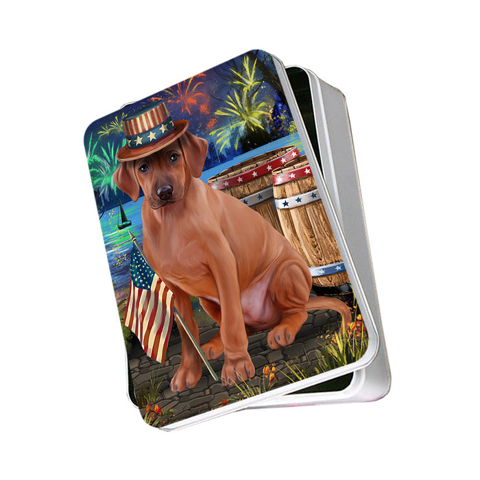 4th of July Independence Day Fireworks Rhodesian Ridgeback Dog at the Lake Photo Storage Tin PITN51212