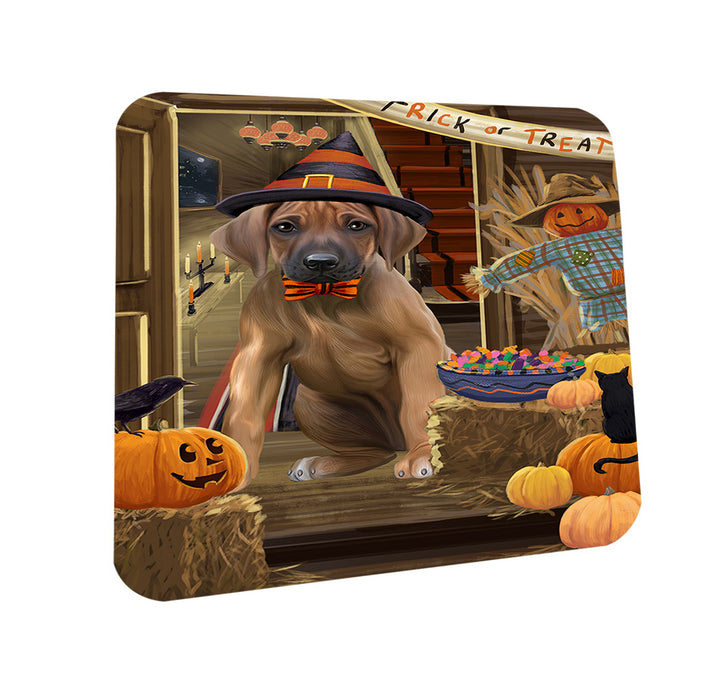 Enter at Own Risk Trick or Treat Halloween Rhodesian Ridgeback Dog Coasters Set of 4 CST53201