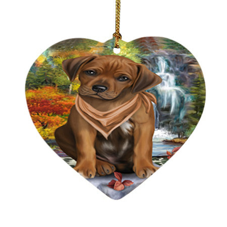 Scenic Waterfall Rhodesian Ridgeback Dog Heart Christmas Ornament HPOR51936