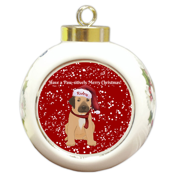 Custom Personalized Pawsitively Rhodesian Ridgeback Dog Merry Christmas Round Ball Ornament