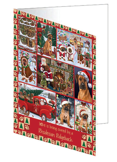 Love is Being Owned Christmas Rhodesian Ridgeback Dogs Handmade Artwork Assorted Pets Greeting Cards and Note Cards with Envelopes for All Occasions and Holiday Seasons GCD78968