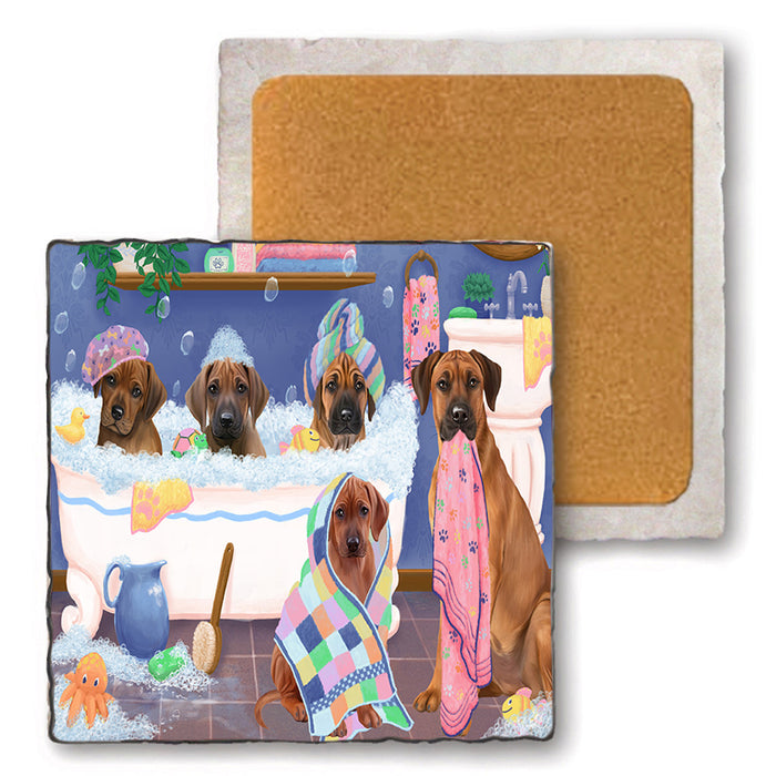 Rub A Dub Dogs In A Tub Rhodesian Ridgebacks Dog Set of 4 Natural Stone Marble Tile Coasters MCST51813