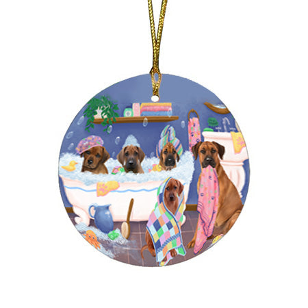 Rub A Dub Dogs In A Tub Rhodesian Ridgebacks Dog Round Flat Christmas Ornament RFPOR57169