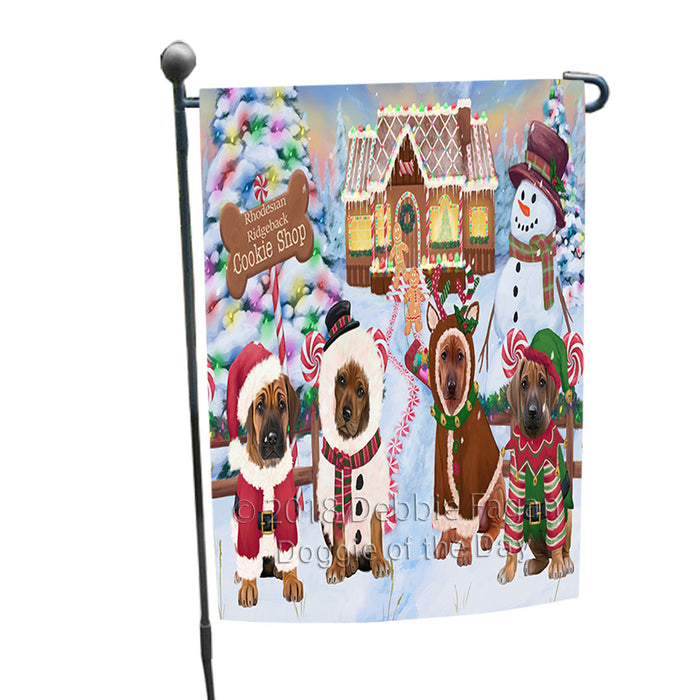 Holiday Gingerbread Cookie Shop Rhodesian Ridgebacks Dog Garden Flag GFLG57142