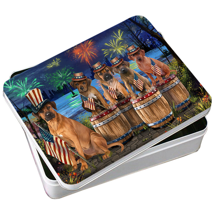 4th of July Independence Day Fireworks Rhodesian Ridgebacks at the Lake Photo Storage Tin PITN51049