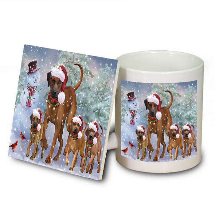 Christmas Running Family Rhodesian Ridgebacks Dog Mug and Coaster Set MUC56632