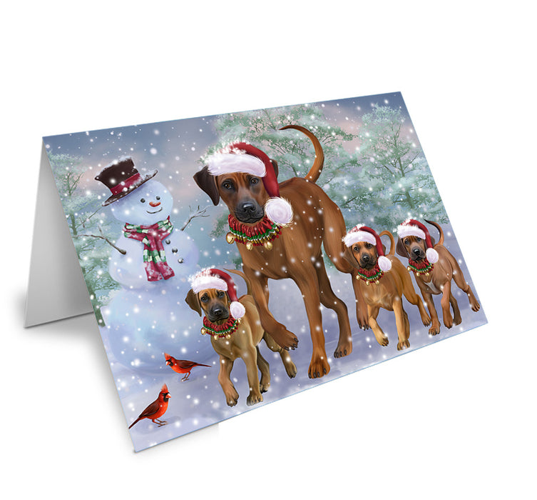 Christmas Running Family Rhodesian Ridgebacks Dog Handmade Artwork Assorted Pets Greeting Cards and Note Cards with Envelopes for All Occasions and Holiday Seasons GCD74435