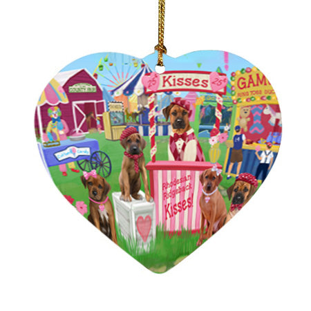 Carnival Kissing Booth Rhodesian Ridgebacks Dog Heart Christmas Ornament HPOR56273