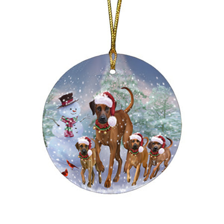 Christmas Running Family Rhodesian Ridgebacks Dog Round Flat Christmas Ornament RFPOR56996
