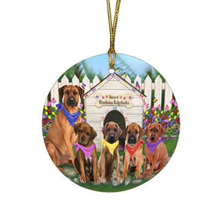 Spring Dog House Rhodesian Ridgebacks Dog Round Flat Christmas Ornament RFPOR50881