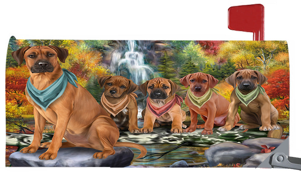 Scenic Waterfall Rhodesian Ridgeback Dogs Magnetic Mailbox Cover MBC48746