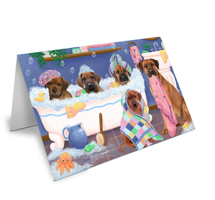 Rub A Dub Dogs In A Tub Rhodesian Ridgebacks Dog Handmade Artwork Assorted Pets Greeting Cards and Note Cards with Envelopes for All Occasions and Holiday Seasons GCD74954