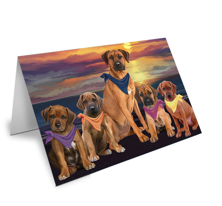 Family Sunset Portrait Rhodesian Ridgebacks Dog Handmade Artwork Assorted Pets Greeting Cards and Note Cards with Envelopes for All Occasions and Holiday Seasons GCD54848