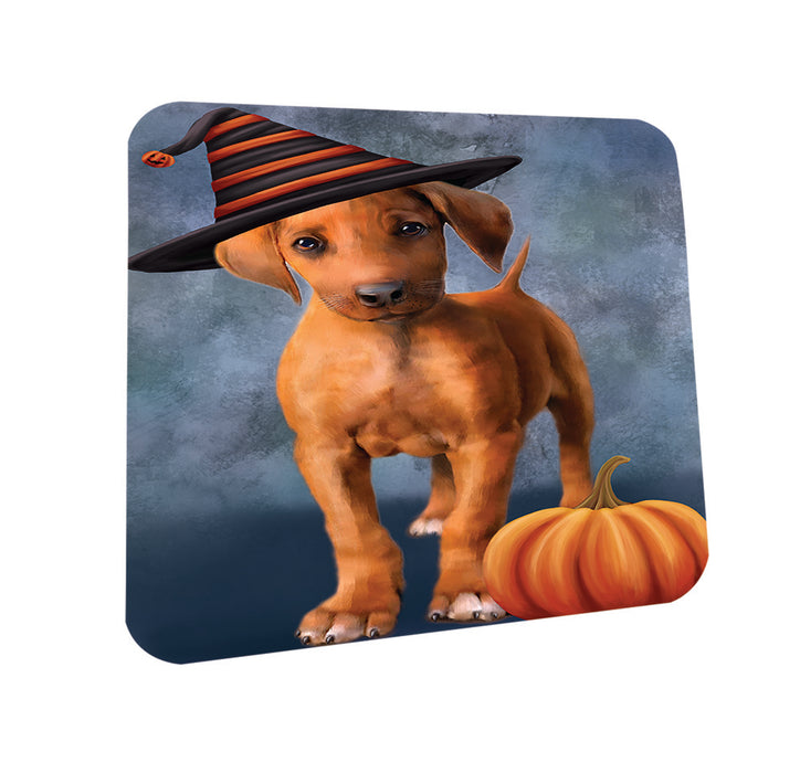 Happy Halloween Rhodesian Ridgeback Dog Wearing Witch Hat with Pumpkin Coasters Set of 4 CST54756