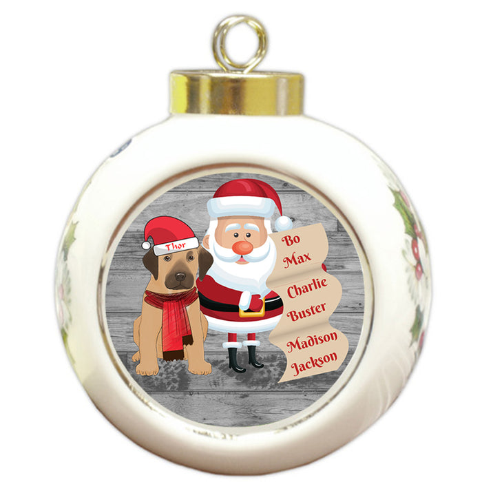 Custom Personalized Santa with Rhodesian Ridgeback Dog Christmas Round Ball Ornament