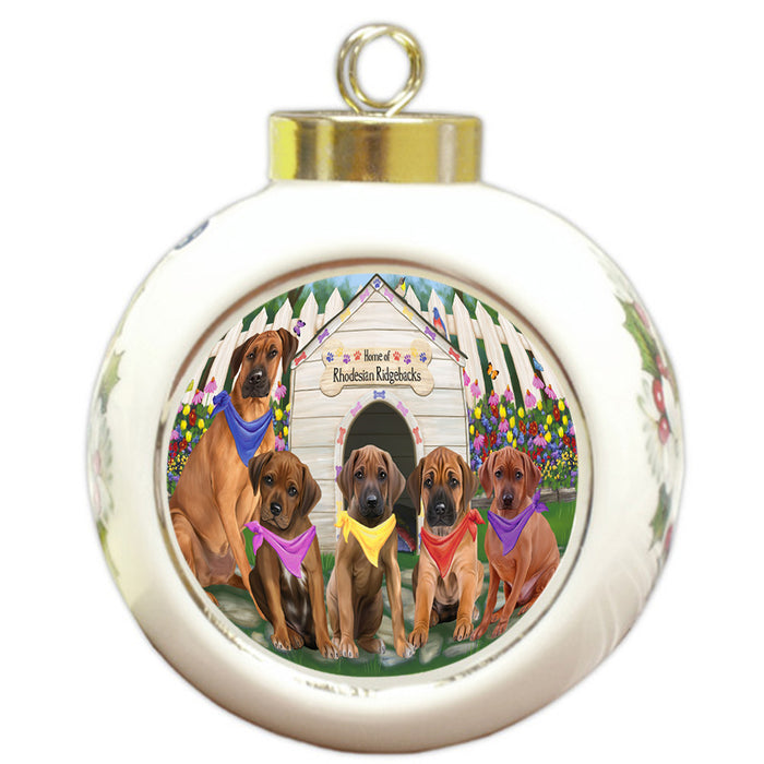 Spring Dog House Rhodesian Ridgebacks Dog Round Ball Christmas Ornament RBPOR50890