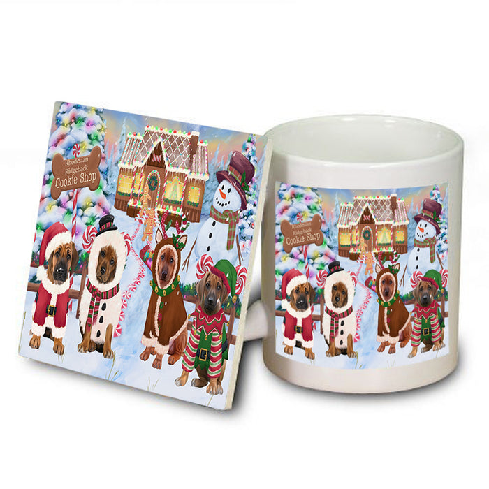 Holiday Gingerbread Cookie Shop Rhodesian Ridgebacks Dog Mug and Coaster Set MUC56506