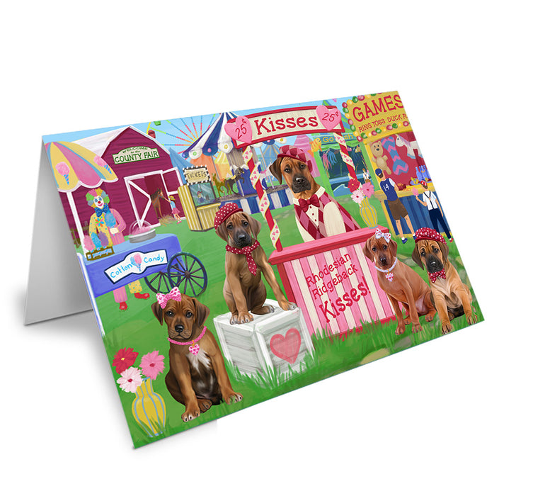 Carnival Kissing Booth Rhodesian Ridgebacks Dog Handmade Artwork Assorted Pets Greeting Cards and Note Cards with Envelopes for All Occasions and Holiday Seasons GCD72266