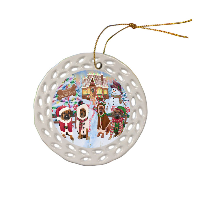 Holiday Gingerbread Cookie Shop Rhodesian Ridgebacks Dog Ceramic Doily Ornament DPOR56870