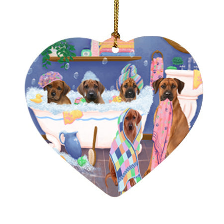 Rub A Dub Dogs In A Tub Rhodesian Ridgebacks Dog Heart Christmas Ornament HPOR57169
