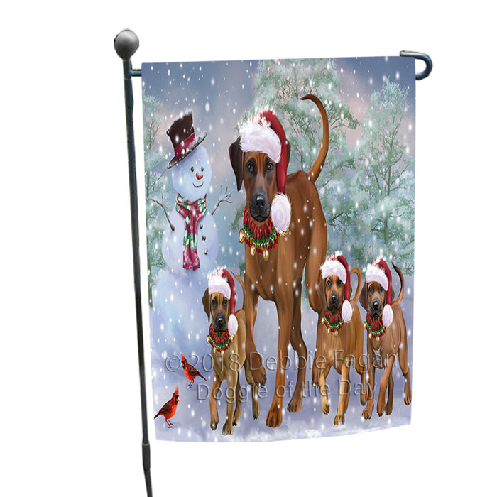 Christmas Running Family Rhodesian Ridgebacks Dog Garden Flag GFLG57268