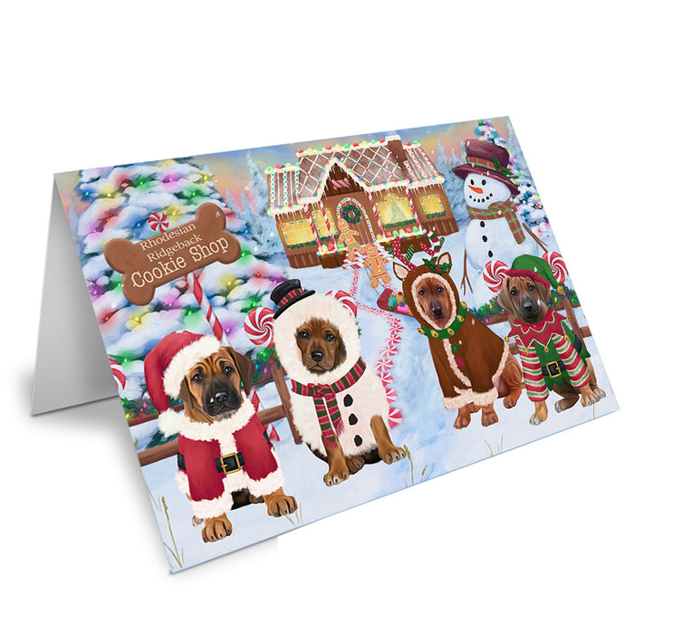 Holiday Gingerbread Cookie Shop Rhodesian Ridgebacks Dog Handmade Artwork Assorted Pets Greeting Cards and Note Cards with Envelopes for All Occasions and Holiday Seasons GCD74057
