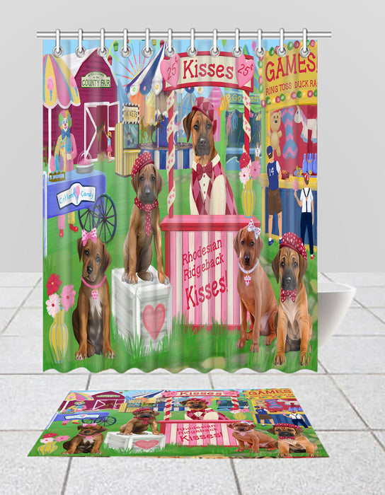 Carnival Kissing Booth Rhodesian Ridgeback Dogs  Bath Mat and Shower Curtain Combo