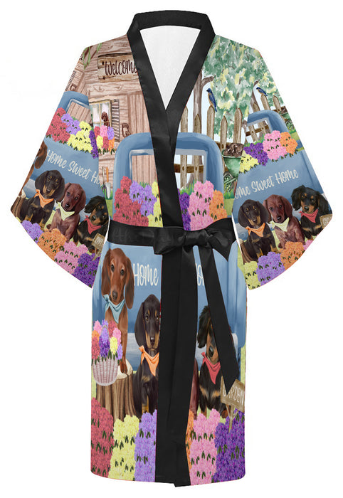 Rhododendron Home Sweet Home Garden Blue Truck Dachshund Dog on Kimono Robe